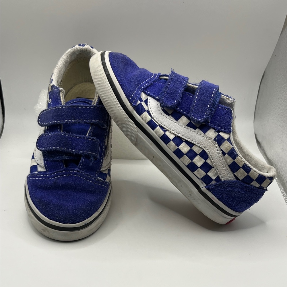 Vans Toddlers Old Skool Blue and White Checkered Sneakers 10